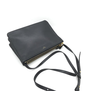 Trio-Schultertasche aus schwarzem Leder