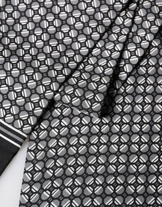 Black Silk Geometric Fringed Foulard 140cm x 15cm Scarf
