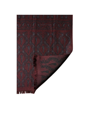 Pañuelo foulard burdeos y negro de seda con diseño paisley 135cm x 22cm  