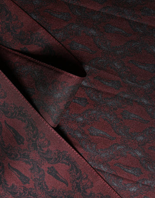 Pañuelo foulard burdeos y negro de seda con diseño paisley 135cm x 22cm  