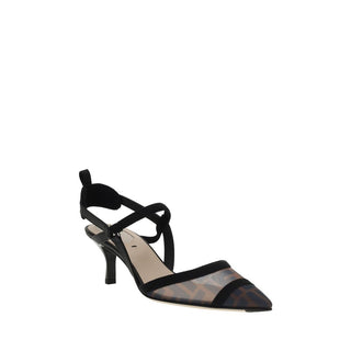 Black Nylon Mid Heel Pumps