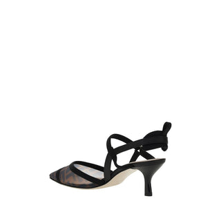 Black Nylon Mid Heel Pumps