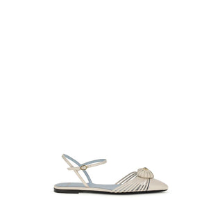Sandalias planas de piel de cabra beige  