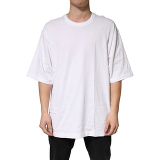 Weißes Baumwoll-Rundhals-T-Shirt mit kurzen Ärmeln