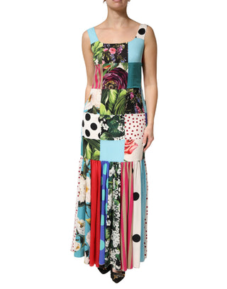 Vestido sin mangas de seda multicolor con patchwork