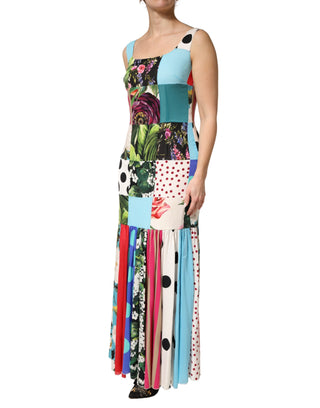 Vestido sin mangas de seda multicolor con patchwork