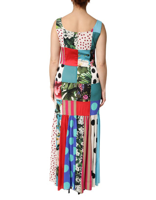 Vestido sin mangas de seda multicolor con patchwork