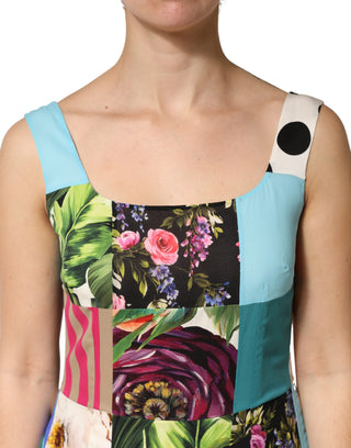 Vestido sin mangas de seda multicolor con patchwork