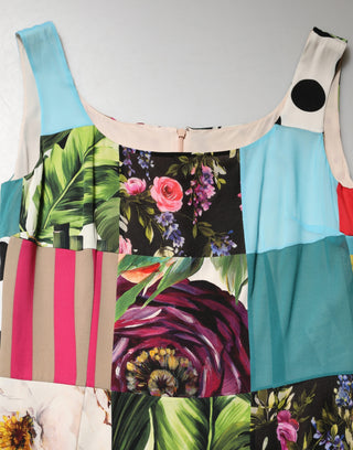 Vestido sin mangas de seda multicolor con patchwork