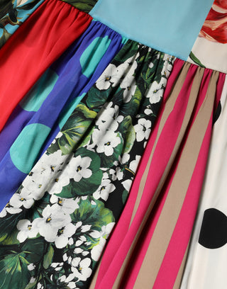 Vestido sin mangas de seda multicolor con patchwork
