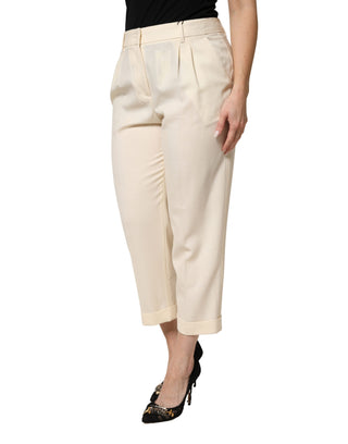 Elfenbeinwolle mittelhohe Cropped-Hose
