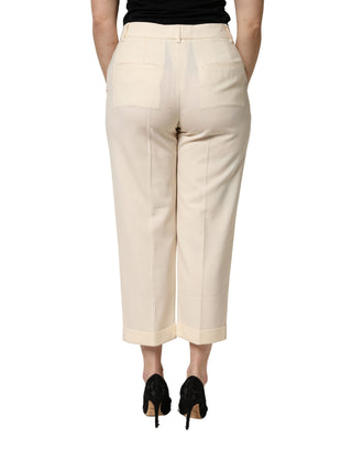 Elfenbeinwolle mittelhohe Cropped-Hose