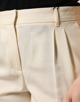 Elfenbeinwolle mittelhohe Cropped-Hose