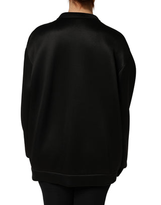 Black Embellished Logo Crystal Sweatshirt Top