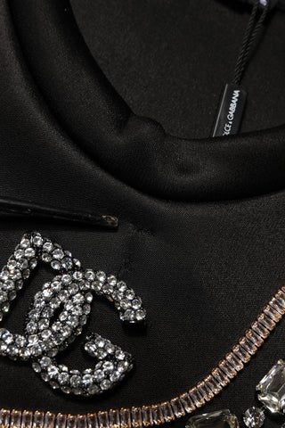 Black Embellished Logo Crystal Sweatshirt Top