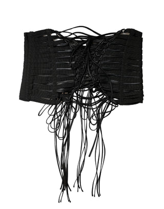 Corsé negro de poliéster con cordones en la cintura