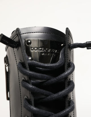 Black Leather Trek Sole Combat Boots Shoes