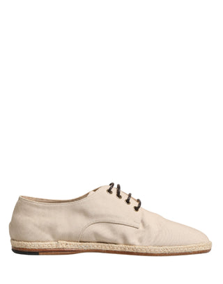 Beige Espadrille-Sohle Schnürschuhe aus Canvas