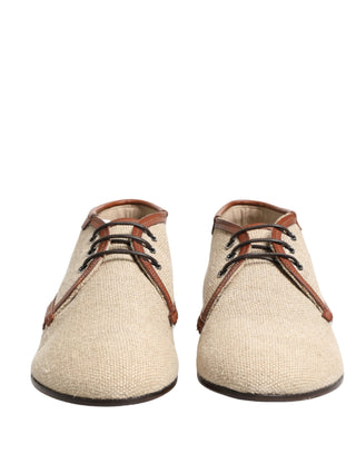 Zapatos Derby de vestir para hombre de lona beige con cordones