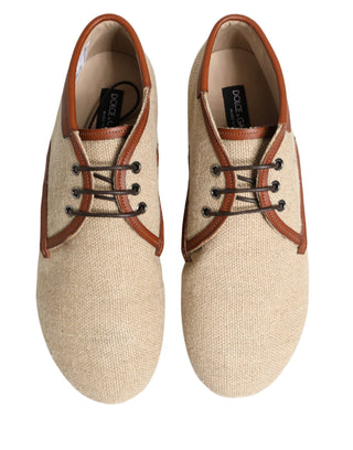 Zapatos Derby de vestir para hombre de lona beige con cordones