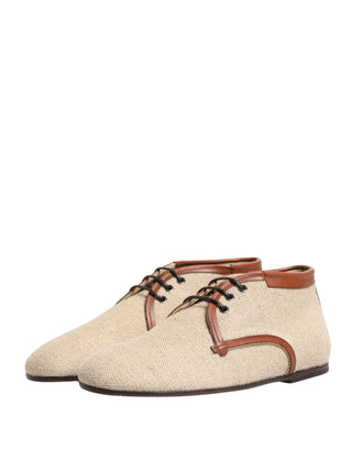 Zapatos Derby de vestir para hombre de lona beige con cordones