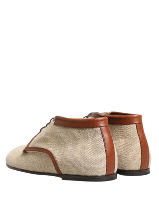 Zapatos Derby de vestir para hombre de lona beige con cordones