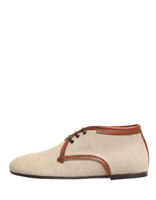 Zapatos Derby de vestir para hombre de lona beige con cordones