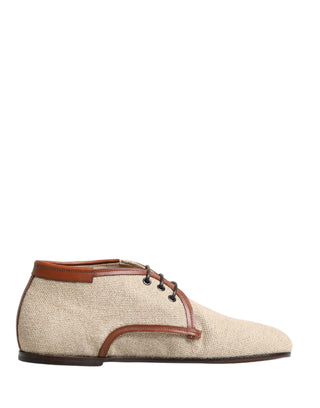 Beige Canvas-Schnürschuhe Derby für Herren