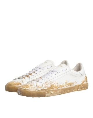 White Leather Paint Effect Low Top Sneakers  Shoes