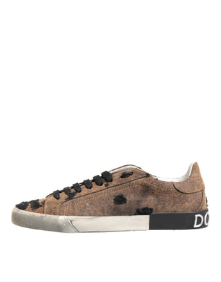 Braun Schwarze Patchwork Denim Low Top Sneaker Schuhe