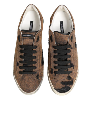 Braun Schwarze Patchwork Denim Low Top Sneaker Schuhe