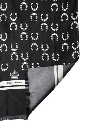 Black Horseshoe Silk Neck Foulard 136cm x 23cm Men Scarf