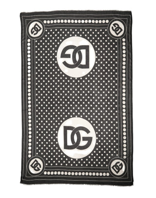 Black White Polka Dot Logo Stole Wrap 188cm x 116cm Scarf