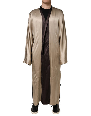 Beige Seidensatin Langer Mantel Morgenmantel Jacke