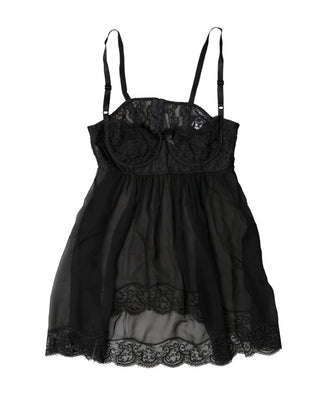 Black Silk Floral Lace Lingerie Top Underwear