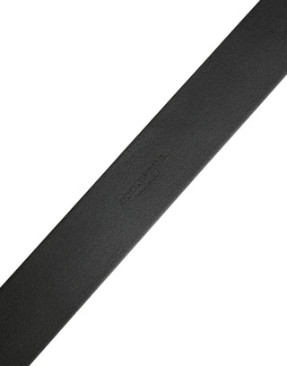 Black Calf Leather Silver Metal Buckle Belt