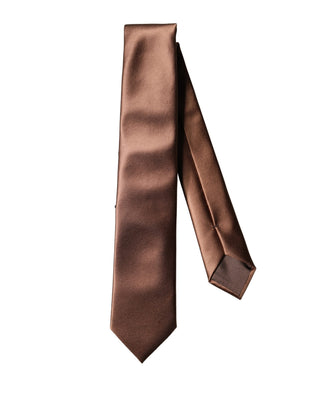 Corbata ajustable de hombre ancha de satén marrón 100% seda