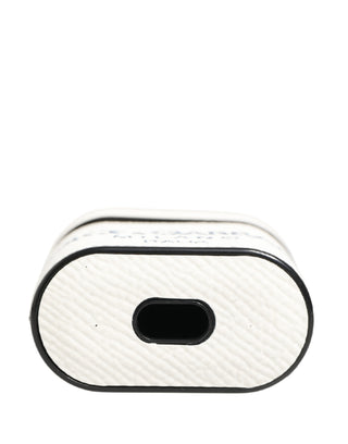 White Calf Leather Logo Flip Holder Strap Airpods Case