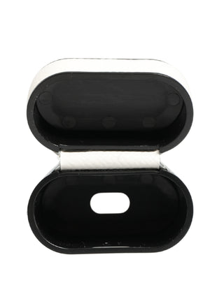 White Calf Leather Logo Flip Holder Strap Airpods Case