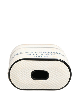 White Calf Leather Logo Flip Holder Strap Airpods Case