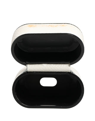 White Calf Leather Logo Flip Holder Strap Airpods Case