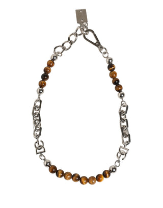 Silberfarbene Messingkette Perlen-Edelstein-DG-Logo-Armband