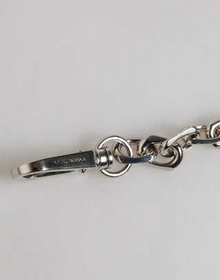 Silver Tone Chain Lobster Clasp Logo Gray Pearls Bracelet