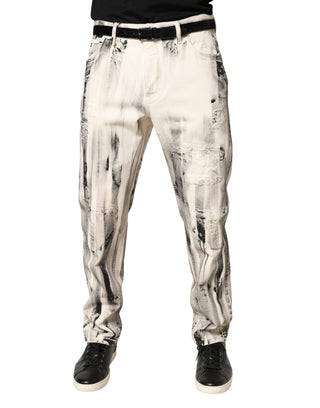 Weiße Distressed-Paint-Print Loose-Denim-Jeans