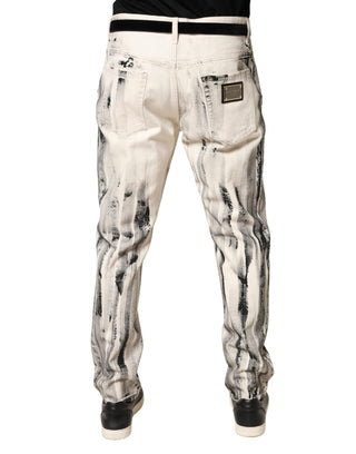 Jeans de mezclilla sueltos con estampado de pintura desgastada blanca