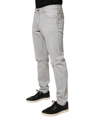 Light Gray Ripped Cotton Regular Denim Jeans