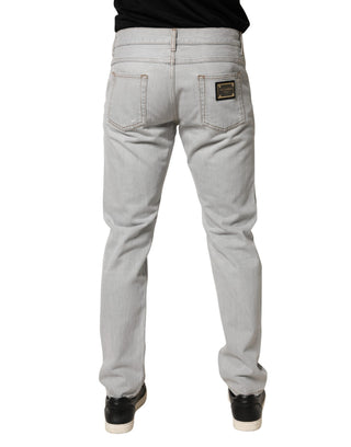 Light Gray Ripped Cotton Regular Denim Jeans