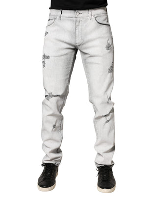 Hellgraue Used Skinny Herren Jeans