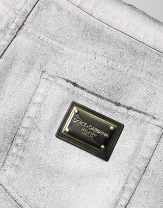 Jeans ajustados para hombre gris claro desgastados