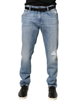 Blaue zerrissene Slim-Fit Jeans für Herren aus Baumwolle